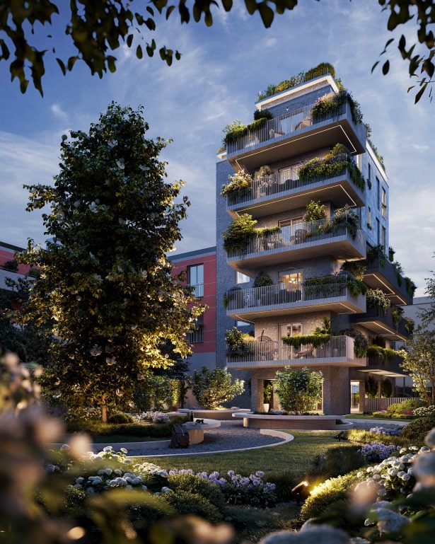 Vista Notturna del Nuovo Progetto Residenziale 7PM Living Vibes a Milano